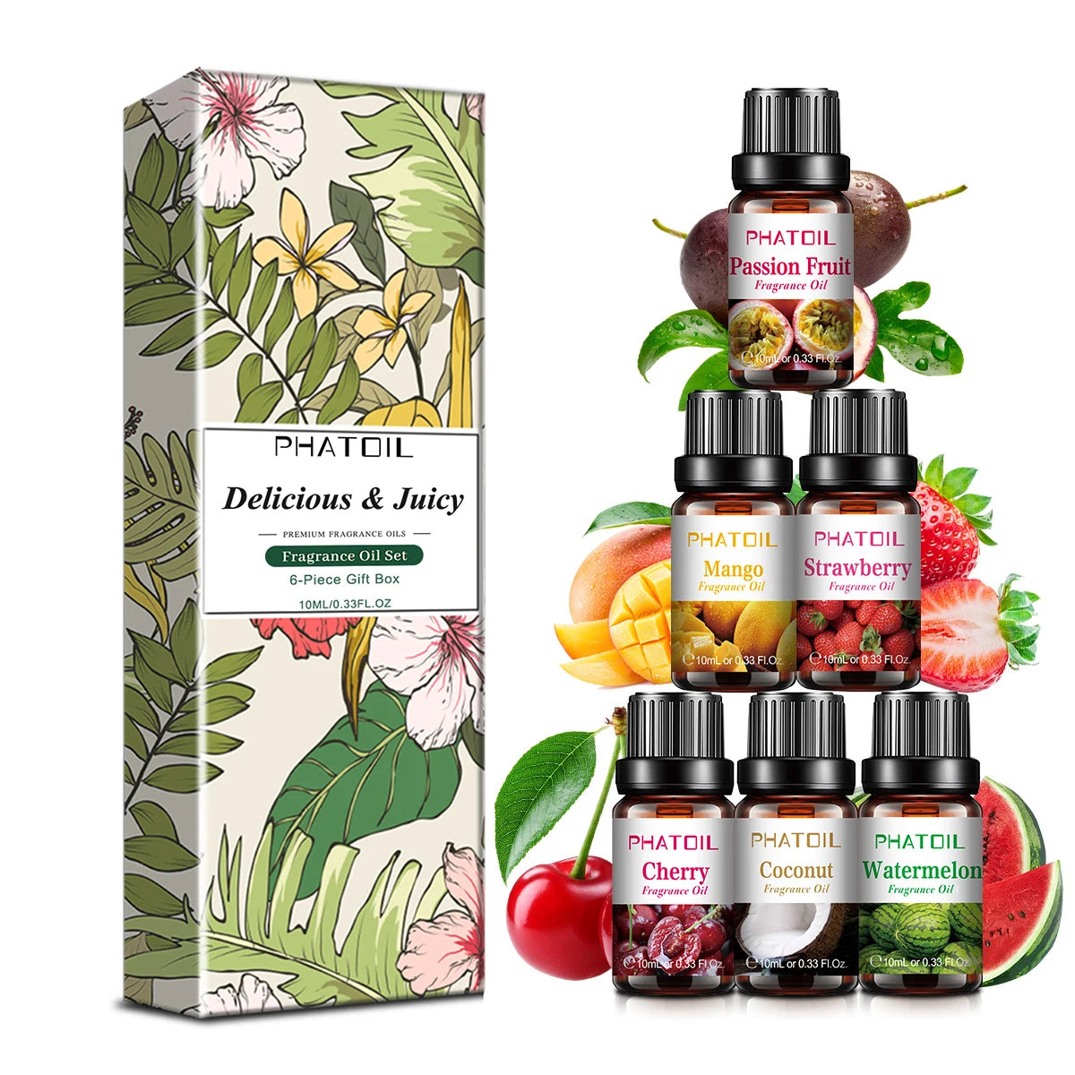 PHATOIL 10ml Fruit Fragrance Oil Mango Strawberry Apple Cherry Watermelon Sweet Aroma Fragrance Oils For Diffuser Candle Making