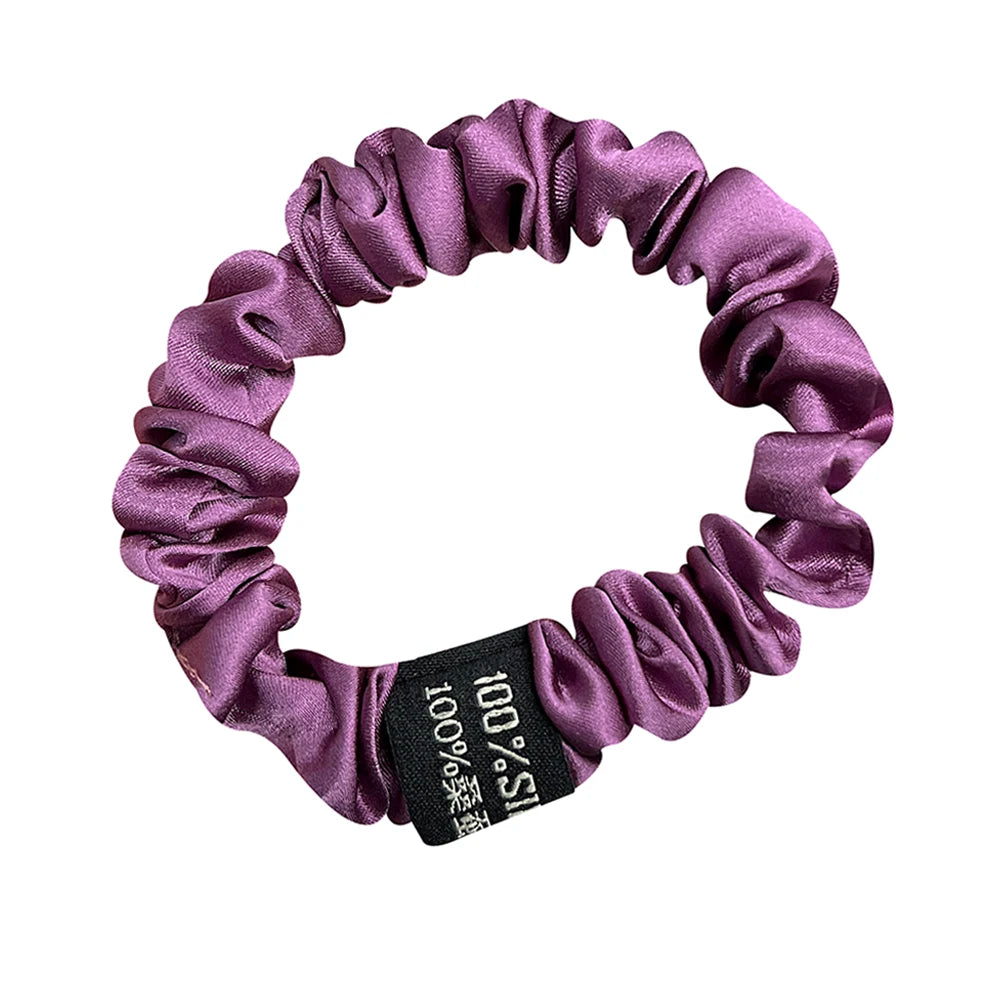 100% Pure Mulberry Silk Scrunchies Hair Bands Ties Gum Elastics Ponytail Holders Pure Color for Women Girls 19 Momme 1.5CM