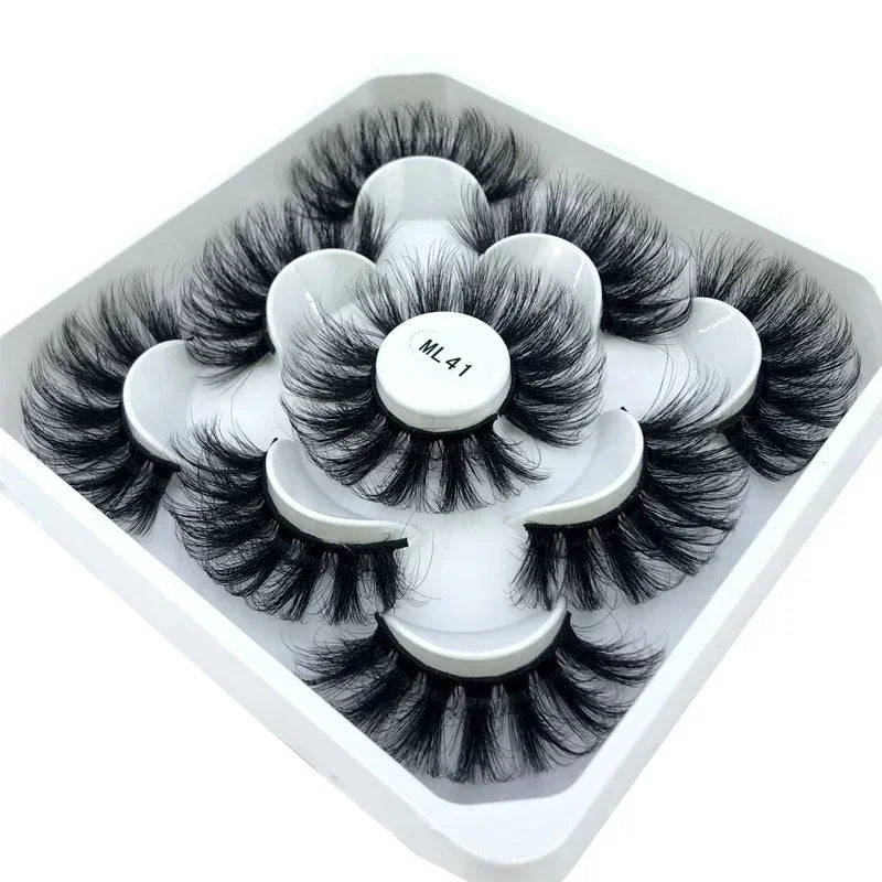 AMSDCN 5 Pairs 3d Mink Dramatic Volume Lashes Bulk Faux Thick Long Wispy Natural Mink Lashes Pack Short Wholesales Natural False