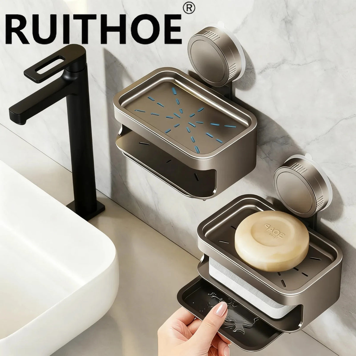 1Pcs Double-Layer Soap Container Bathroom Soap Dishes Holder Self Draining Soap Box with Suction Cups for Bathroom Accessories