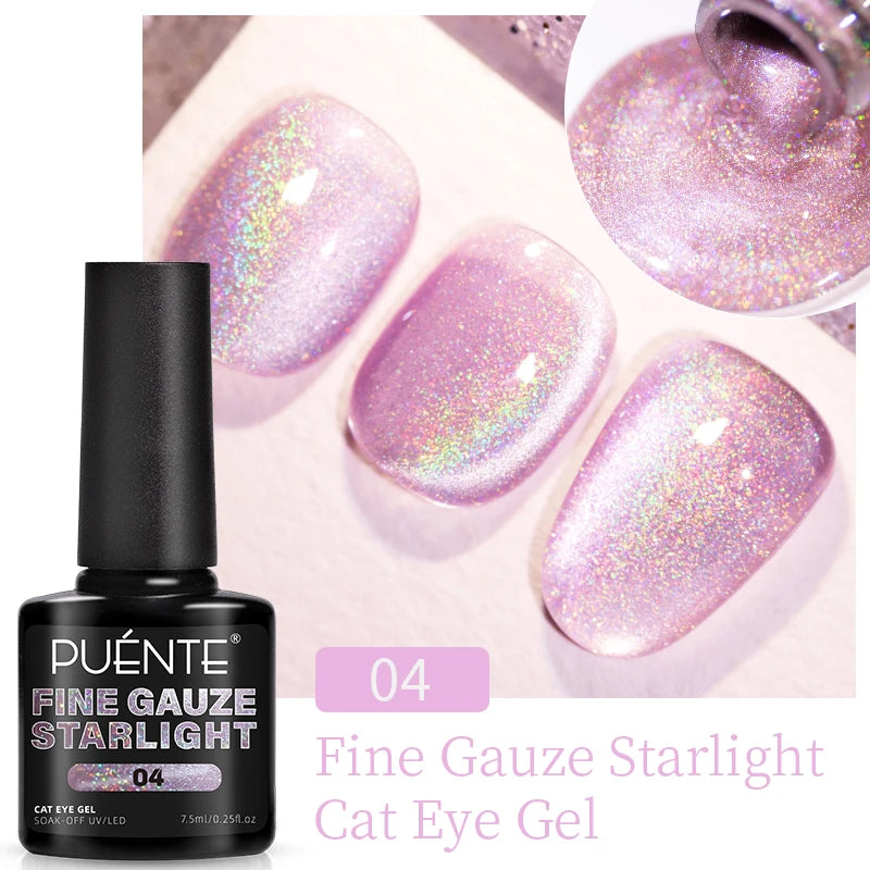 PUENTE 7.5ML Golden Gems Cat Magnetic Gel Nail Polish Pink Brown Blue Colors Golden Glitter Cat Eye Soak Off UV Nail Art Varnish