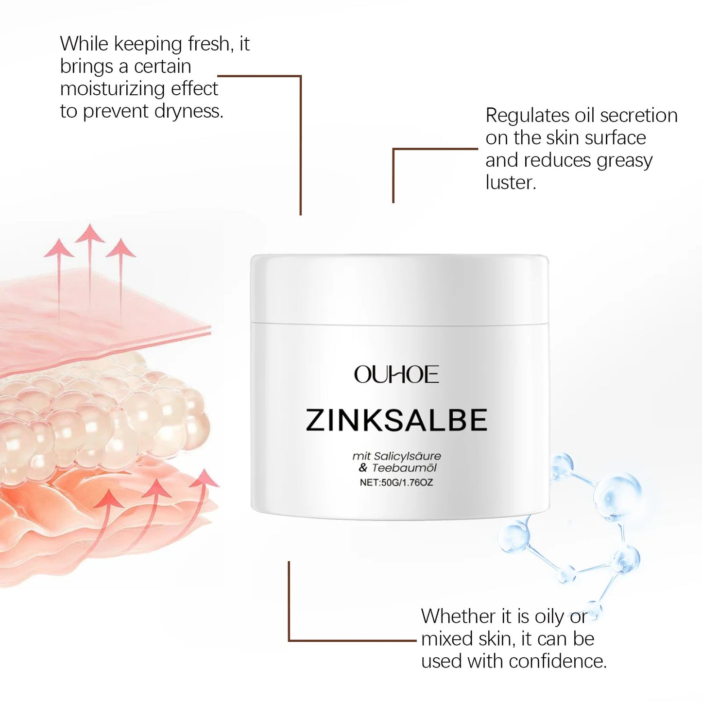 Acne Removal Cream Against Pimples Marks Lighten Shrink Pores Oil Control Whitening Smoothing Nourishing Repairing Zinc Ointment