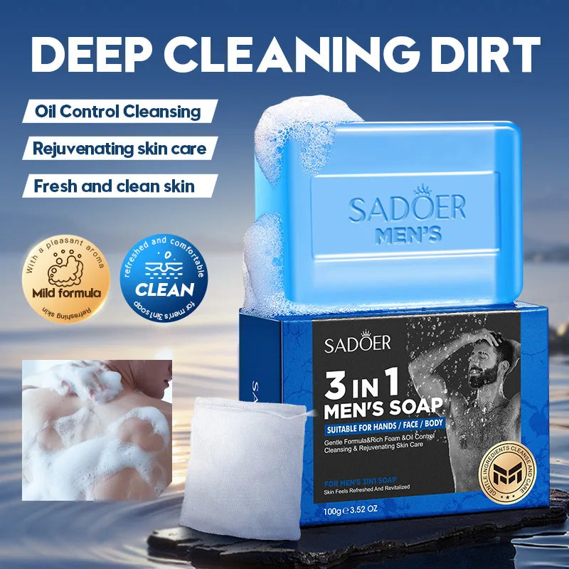 Men's Triple-Action Handmade Soap 100g Versatile Body Cleaning Soap for Everyday Use
