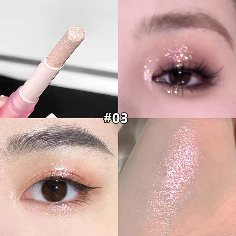 8 Colors Pearlescent Jelly Eyeshadow Stick Shimmer Brightening Highlighter Shadow Stick Waterproof Lasting Eyeshadow Makeup