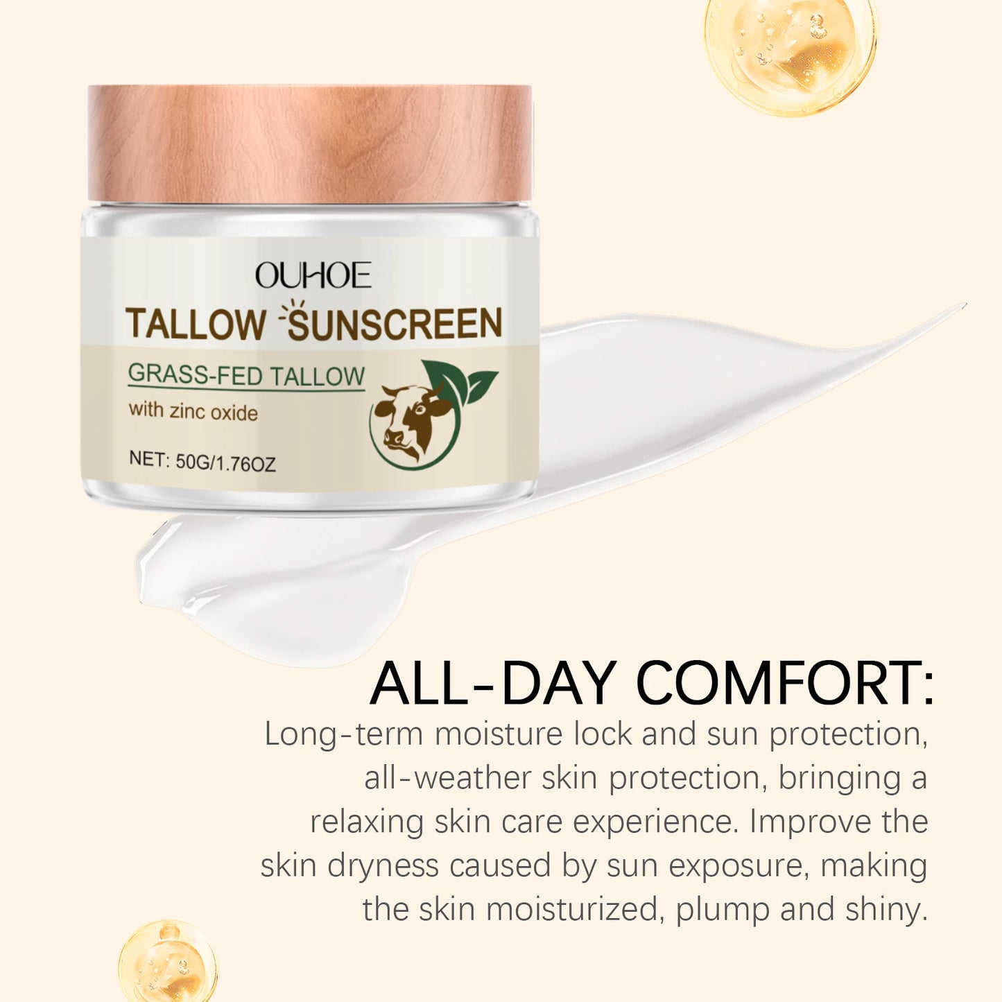 Ouhoe Moisturizing Sunscreen Tallow Balm Prevent UV Refreshing Non-greasy Reduce Dryness Promote Skin Health Sunscreen Cream