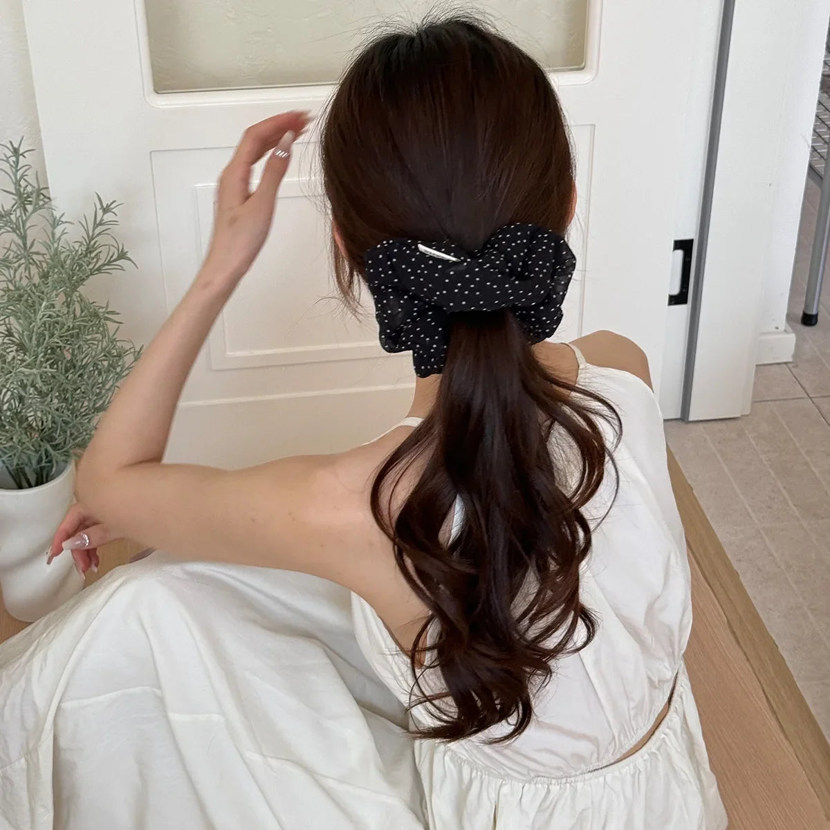 Women's New Scrunchies French Style Sweet Fashionable Hair Band Polka Dot Stripes Solid Color Buns Sweet Style Kawaii Hair Tie