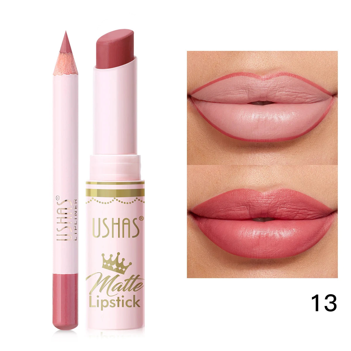 USHAS 2 In 1 Lipstick&Lip Liner Set, 18 Color Matte Nude Color Lipstick, Moisturizing and Long-Lasting, Perfect Lip Cosmetic