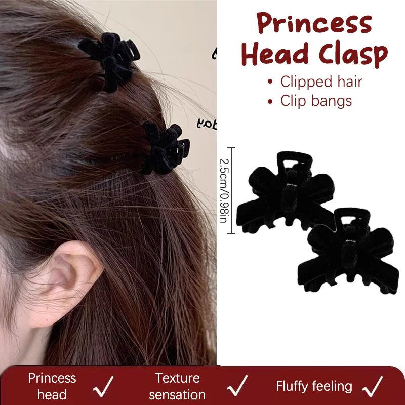2Pcs Black Bow Small Hair Claw Women Girl Hair Grab Clip Side Clip Forehead Bangs Hair Styling Clip Sweet Headdress