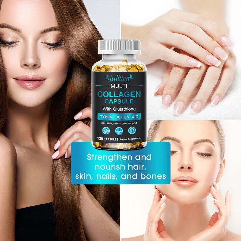 Mulittea Multiple collagen with Biotin Support Anti-aging Skin Hair Nails and Joints Health Antioxidant Skin Firming Support