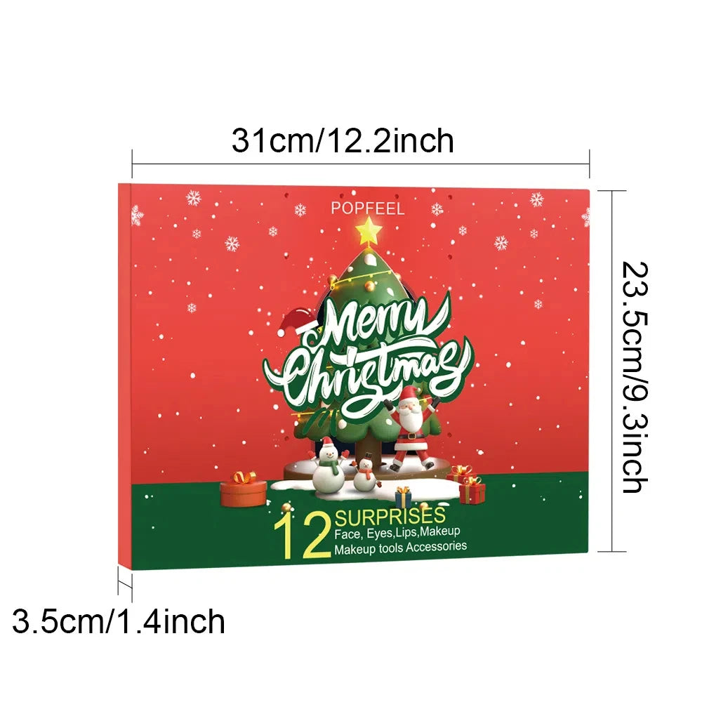 Christmas Countdown Calendar Makeup Kit 12pcs Face Makeup Kit Lipstick Eye Shadow Concealer Cosmetic Christmas Gift Box for Girl
