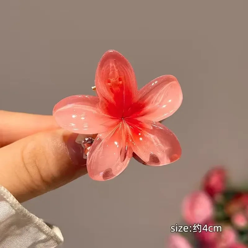 New Fashion Sparkling Flower Claw Clip for Women Transparent Sweet Ponytail Shark Clip Versatile Girl Hair Accessories