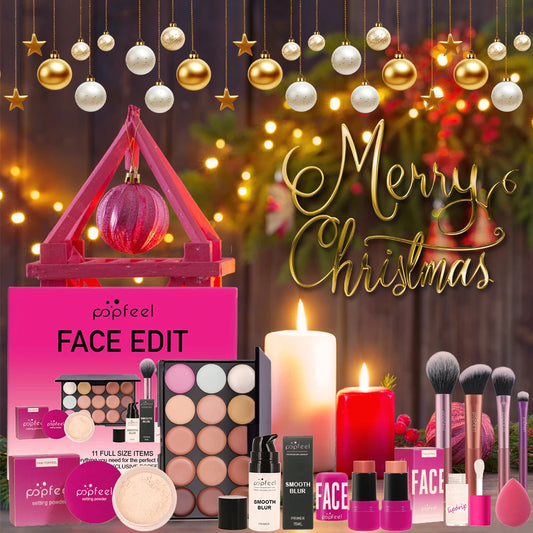 POPFEEL Christmas All In One Makeup Kit Eyeshadow Powder Lipgloss Lipoil,Valentine's Day Gift for Girls Women