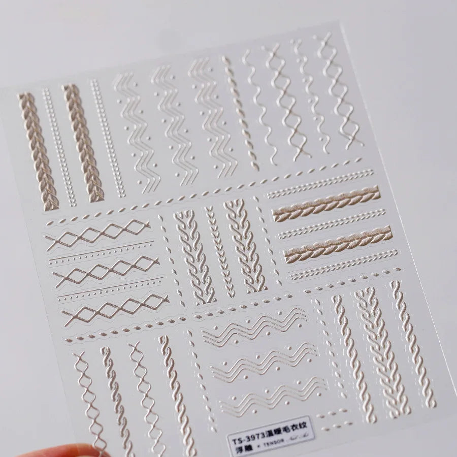 1pcs White 5D Pearl Lace Wave Lines Nail Art Stickers Elegant Exquisite Nail Decoration Decals DIY Self Adhesive Transfer Slider
