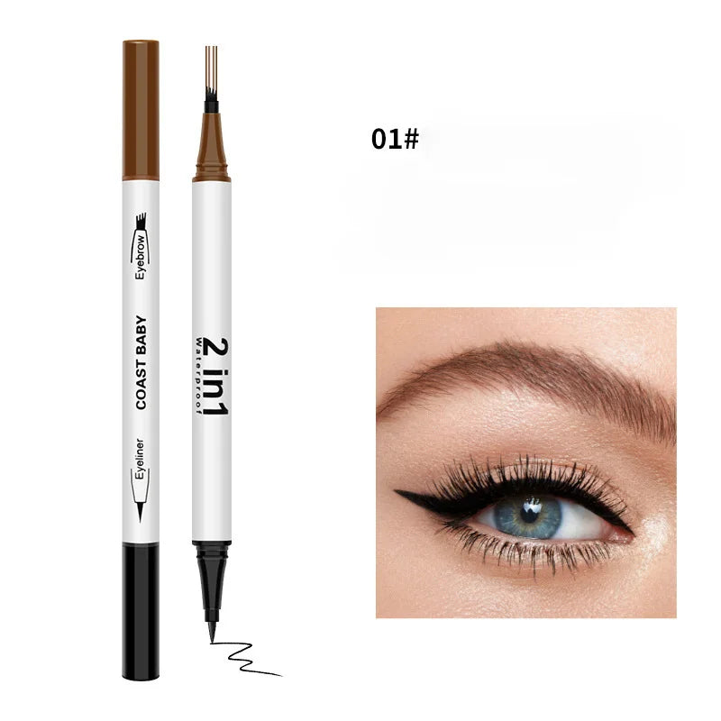 2 in1 Double Head Eye liner Brow Pencil Make up Waterproof Long-lasting No Blooming Rotatable Eyeliner Eyebrow Tattoo Pen Makeup