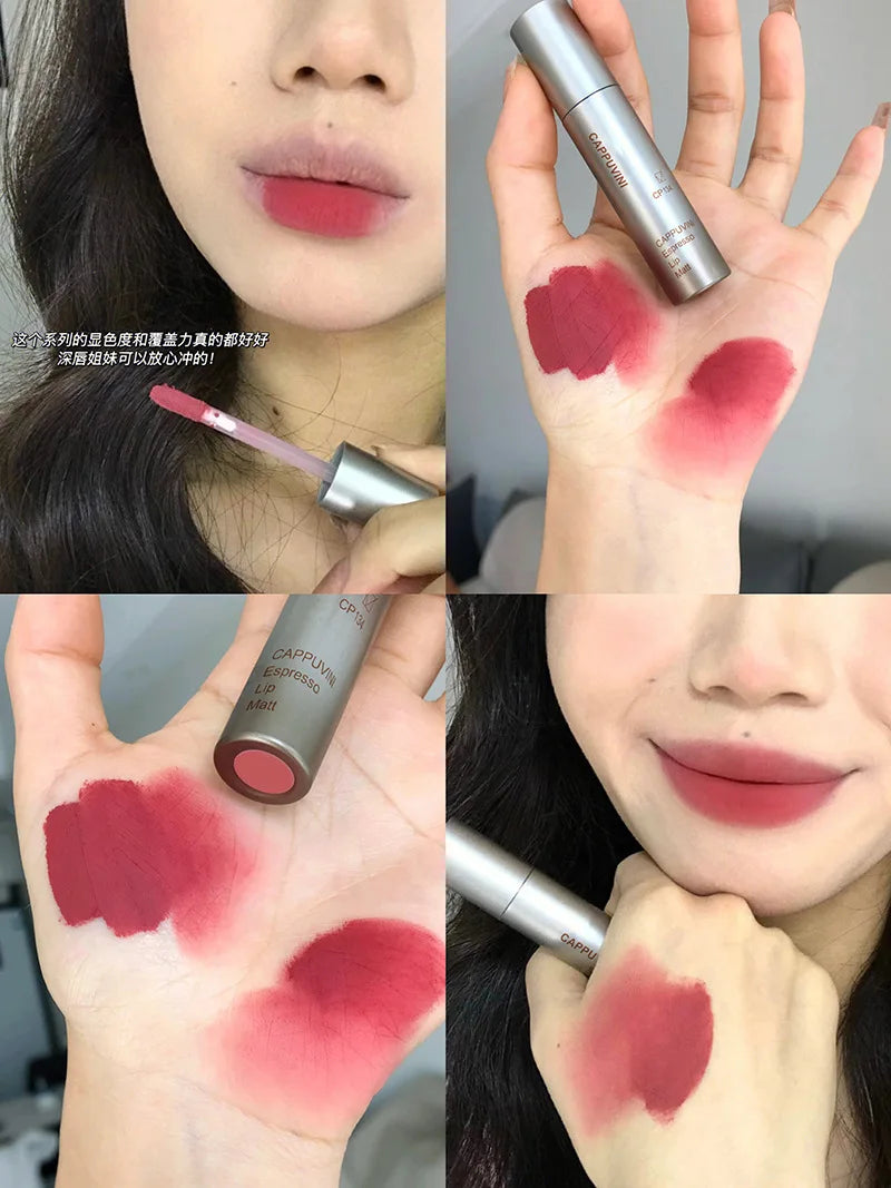 6Ccolors Matte Lipstick Crayon Milky Tea Purple Lip Tint Velvet Sexy Dark Red Lipstick Pen Non-stick Cup Lasting Brighten Makeup