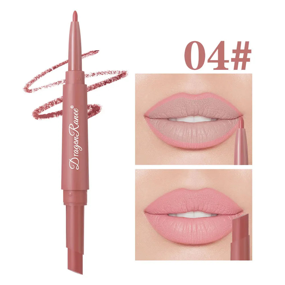 Double Head Matte Lip Liner Pencil 2 in 1 Long Lasting Waterproof Nude Red Lipstick Brighten Outline Makeup Stick