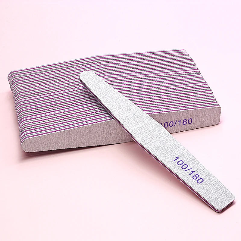 50Pcs/Lot Grey Sandpaper Nail File 100/180 Double Sided Buffer Block Polisher Pedicure Manicure Nail Art Files Nails Accesorios