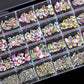 1 box of multi -shaped 3D nail diamond kits -24 AB crystal gem grids, flat -bottom nail art accessories multi -style nail suppli