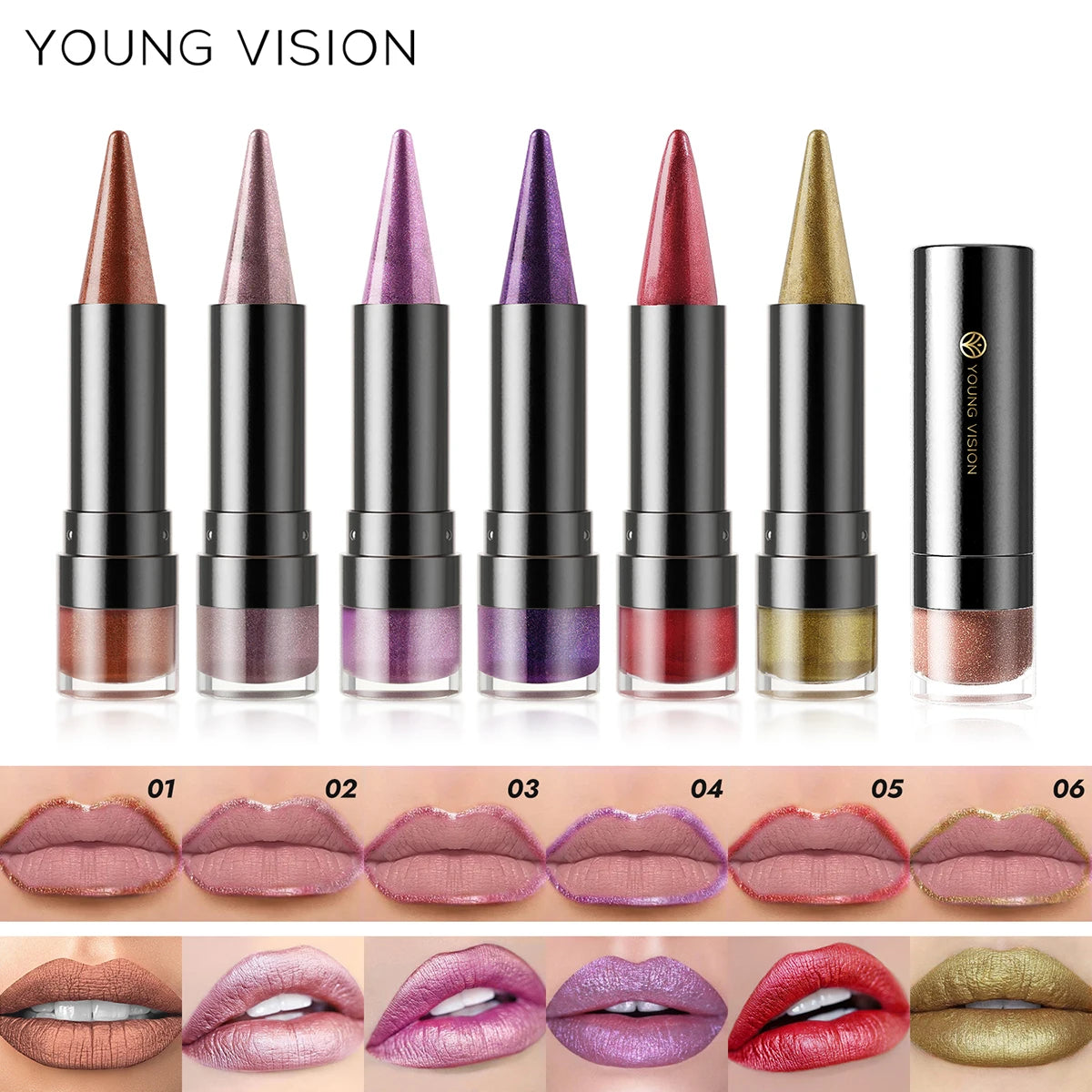 YOUNG VISION 6 Color Matte Pearl Shimmer Dual-Effect Lipstick Waterproof, Non-Transfer Lipstick Cosmetics