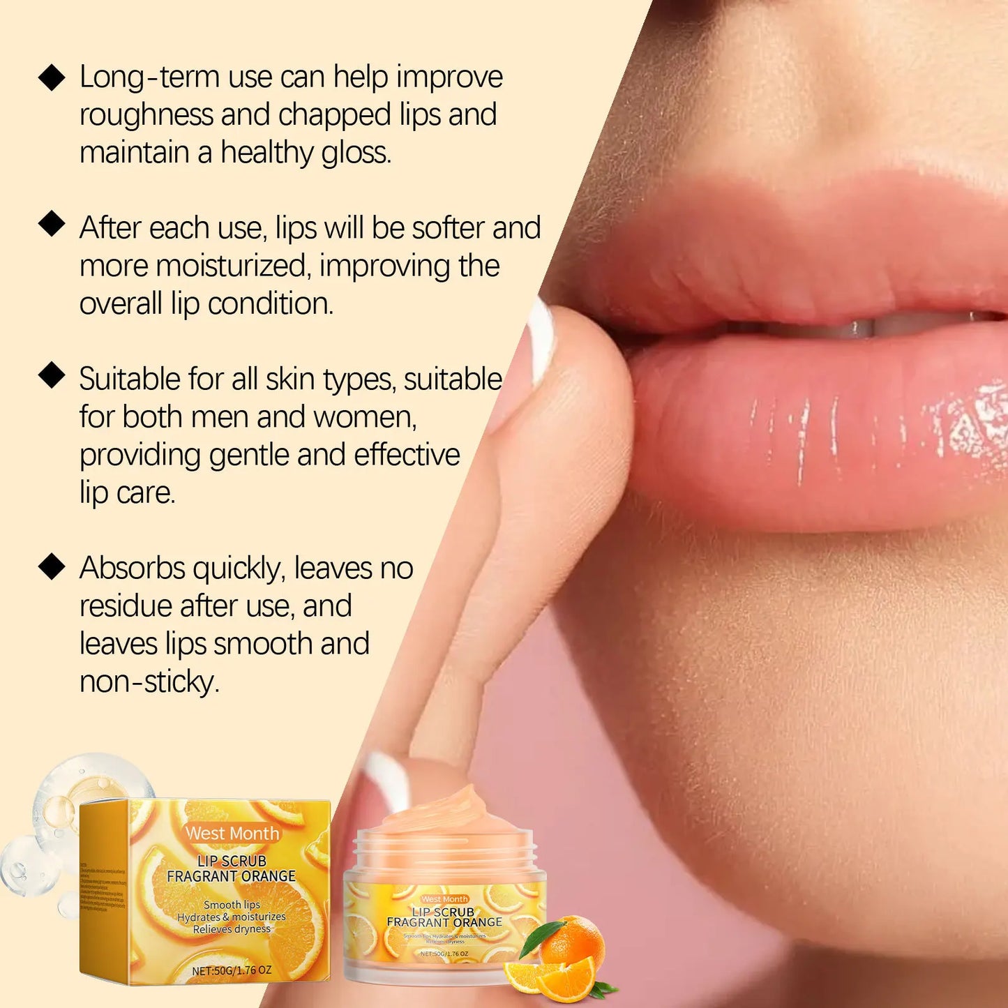 Orange Lip Scrub Exfoliating Softening Anti Chapped Remove Dead Skin Fade Pigmentation Hydrating Brightening Smoothing Lip Scrub