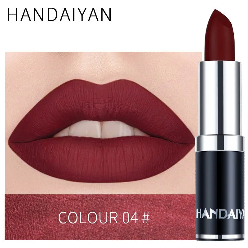HANDAIYAN 12 Color Velvet Matte Lipstick Sexy Red Pink Lip Tint Non-stick Cup Lip Gloss Moisturizing High Pigment Lips Cosmetics
