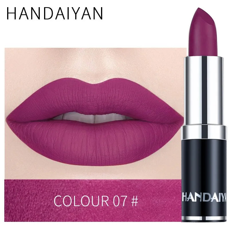 HANDAIYAN 12 Color Velvet Matte Lipstick Sexy Red Pink Lip Tint Non-stick Cup Lip Gloss Moisturizing High Pigment Lips Cosmetics