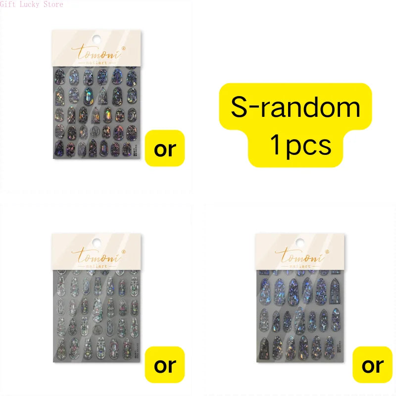 1piece 5D glass fragment nail sticker high quality stained glass window grille design glitter art decoration design nail sticker