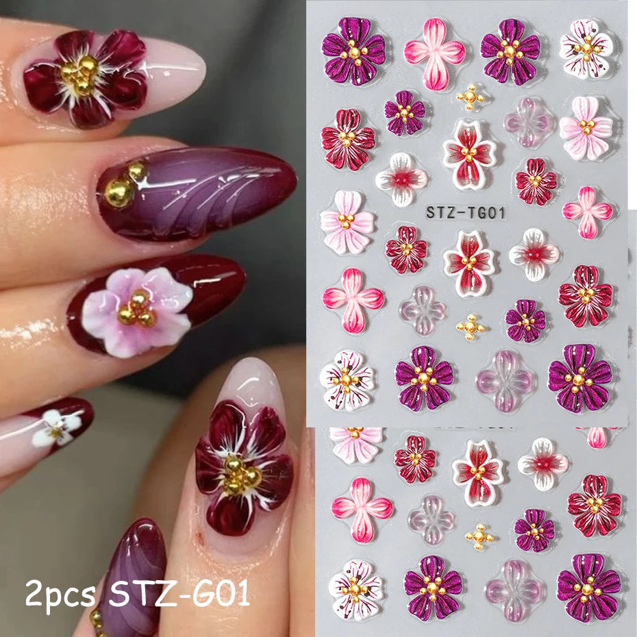 Hipster Pure Purple Pink Flowers Rose Spring Lily Camellia Daisy Jelly Cherry Blossom Magnolia Nail Art Stickers Manicure Decals