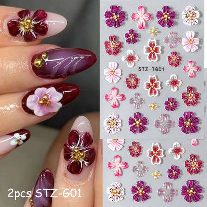 Hipster Pure Purple Pink Flowers Rose Spring Lily Camellia Daisy Jelly Cherry Blossom Magnolia Nail Art Stickers Manicure Decals