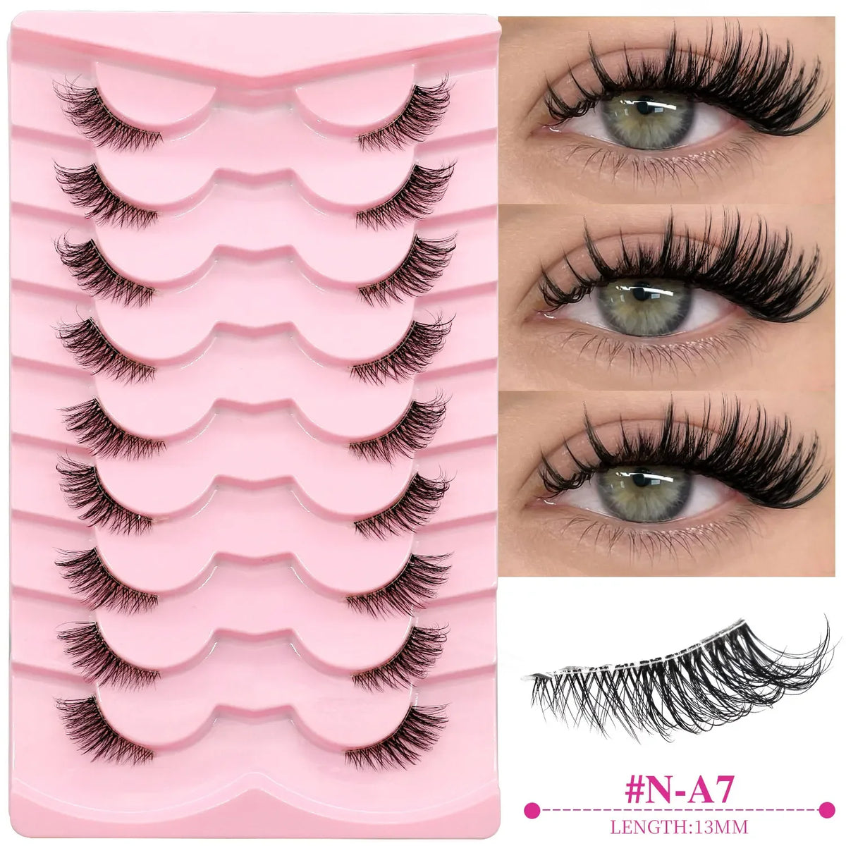 Veltrinay Natural Half Lashes Cat Eyelashes Soft Wispy with Clear Invisible Band Reusable Faux Mink Eyelashes Makeup