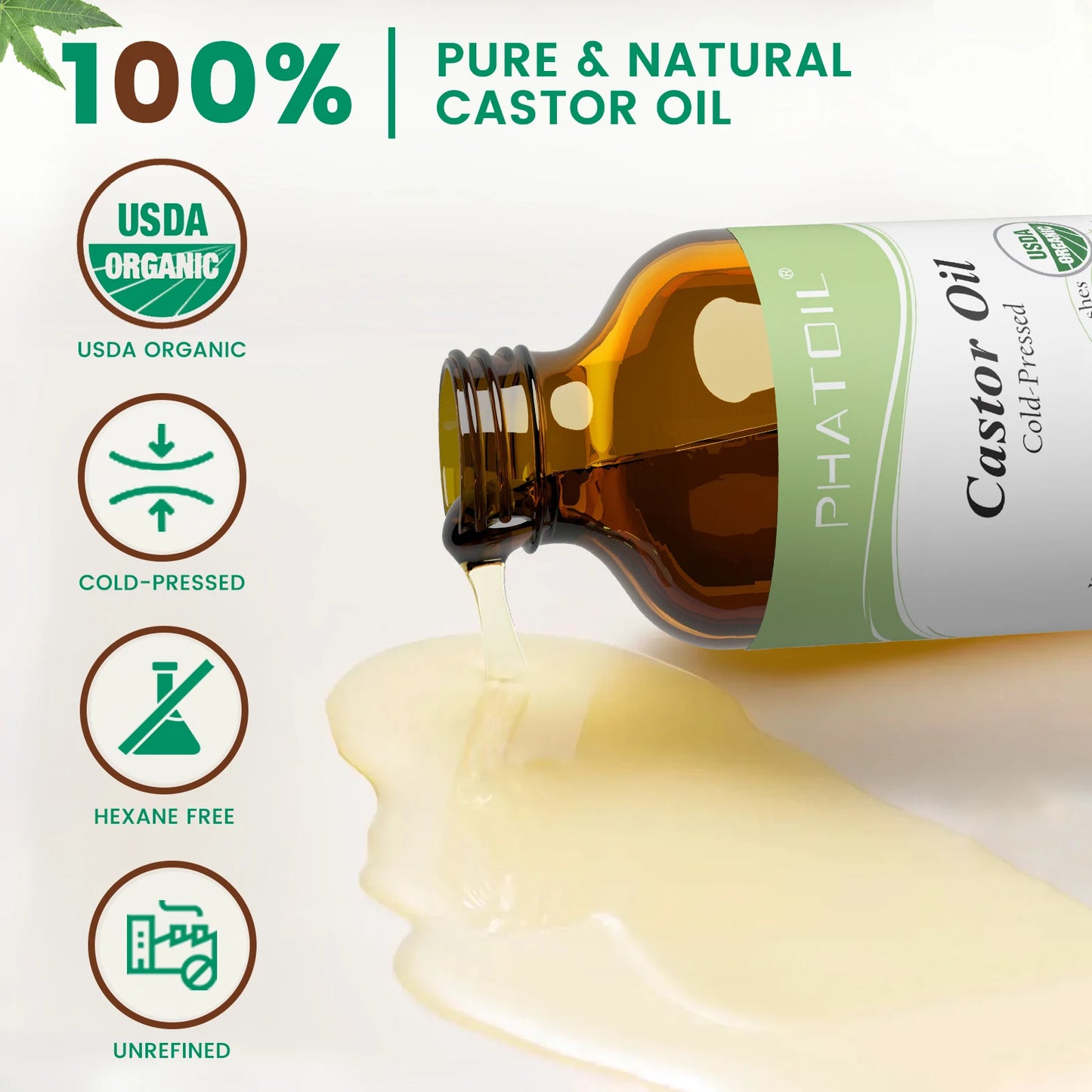 PHATOIL 236ml/118ml Organic Castor Oil,Cold Pressed Unrefined Essential Oil For Hair Care Eyelash & Nail Growth Moisturizes Skin