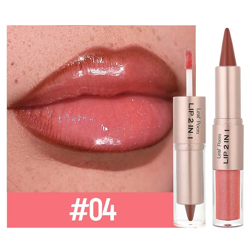 Brown Matte Lip Liner Lipstick Pencil Outlines Lip Contours 2-in-1 Mirror Glass Nude Brown Lip Gloss Makeup Waterproof Non Stick