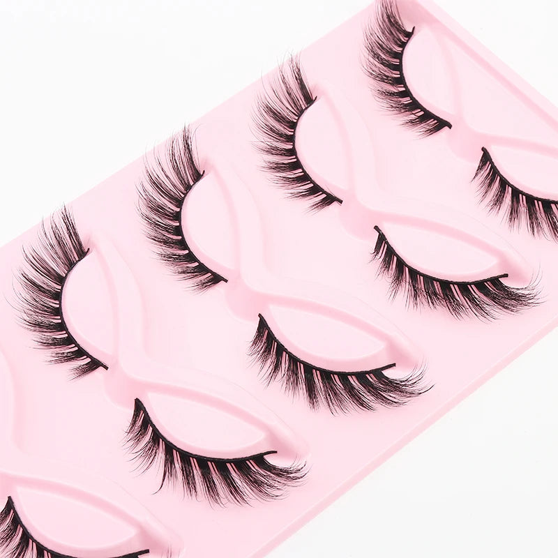 5 Pairs Fluffy False Eyealshes Fox Cat Eye Lashes Winged False Eyelashes Fox Eye Faux Mink Eyelashes Silk Lashes Makeup