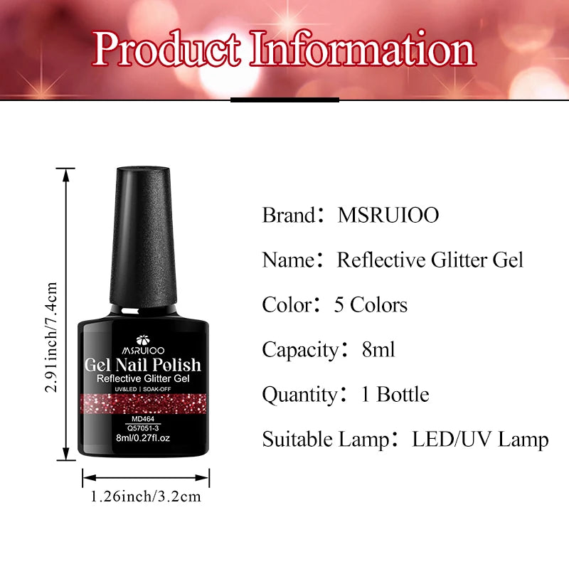 5-Color Glitter Gel Nail Polish Ultra Shiny, Sparkling, and Glowing Effect, Durable, Perfect for Salon & Nail Art, DIY Manicure