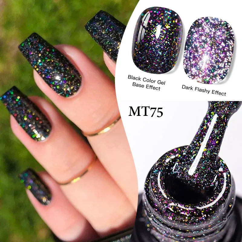 7ml MEET ACROSS Champagne Rainbow Reflective Glitter Gel Nail Polish Laser Sparkling Hybird Soak Off Nail Art UV LED Varnishes
