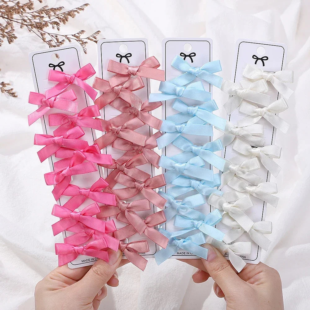RAINBOW BOWS 10Pcs Kids Sweet Solid Color Mini Bows Hair Clip Baby Girls Ballet Style Ribbon Braided Hair Accessories Wholesale