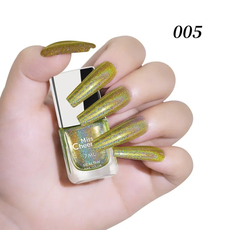 Rainbow Sparkle Holographic Nail Polish 7ml Multichrome Laser Glitter Nail Lacquer Quick-Dry Salon Professional Nail Art Polish