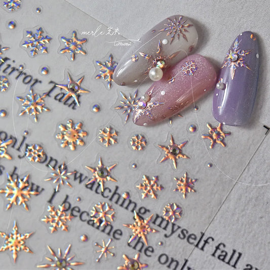 5D Laser Christmas Nail Stickers Crystal Diamond Nail Stickers Retro Gilded Snowflakes Self Adhesive Nail Art Decoration Sticker