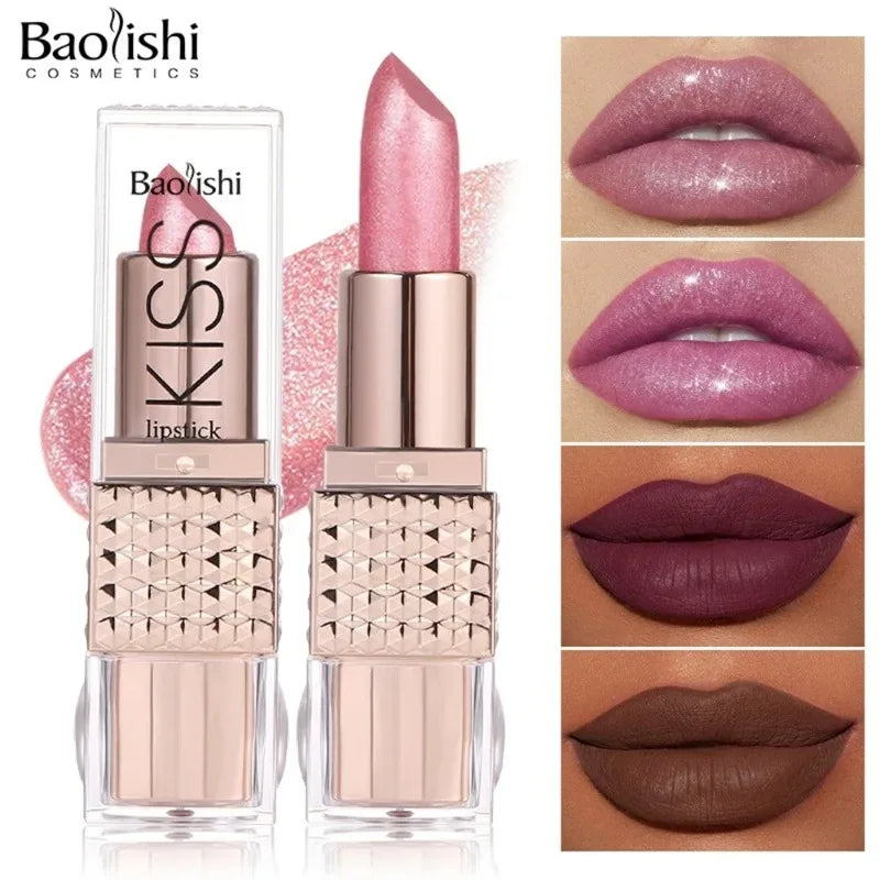 12 Colors Glitter Shiny Lipstick Waterproof Long Lasting Pearlescent Shimmer Lip Tint Diamond Easy Color Lipstick Deluxe Makeup