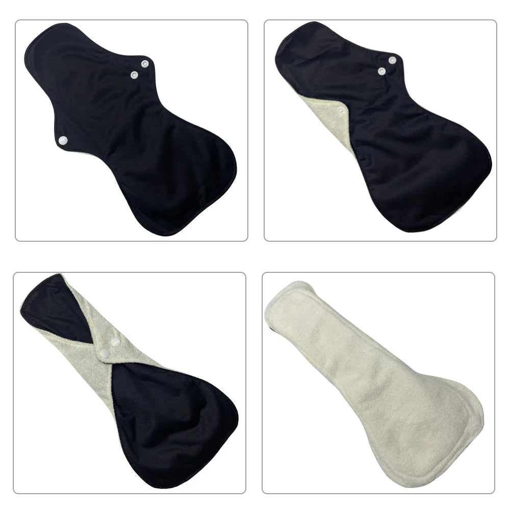 4 Pack Women's Eco-Friendly Bamboo Reusable Sanitary Pads Black Cloth Washable Period Pads Sanitary Napkins