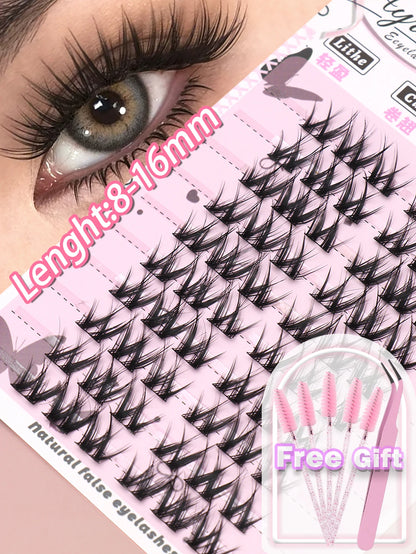 80 Clusters of Brown Natural Fox-Style Cat Eye False Eyelashes Makeup Tools, Natural Segmented Eyelash Bundles Makeup Tools