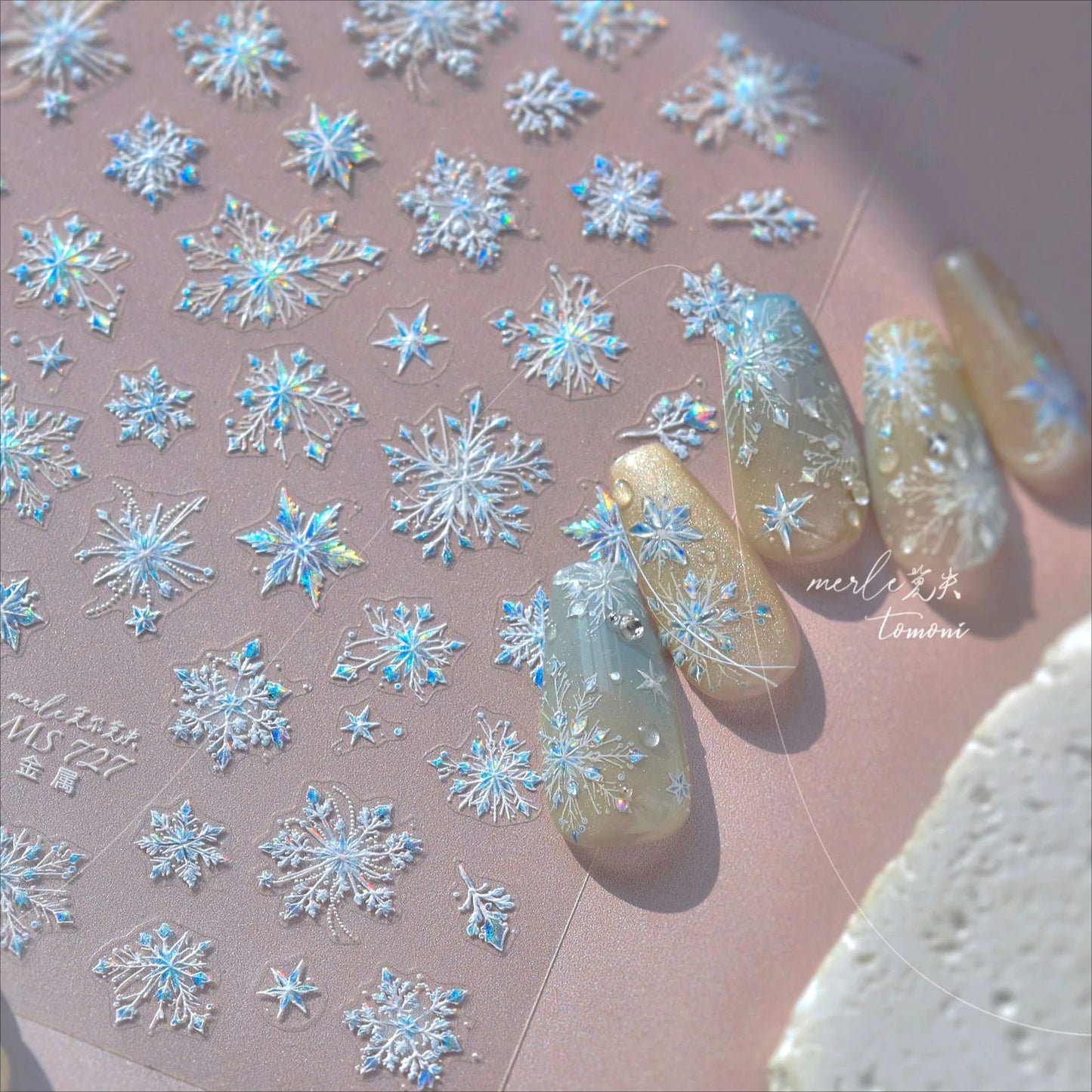 Flying Snowflakes Cold Winter Geometric Hexagon Star Romantic Adhesive Nail Art Stickers Embossment Rhinestone Manicure Decals