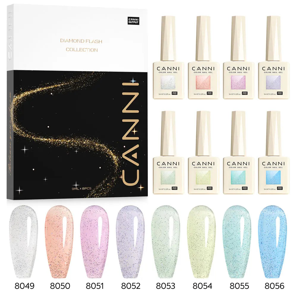 CANNI Gel Nail Polish Glitter Diamond Sparkle Color Collection Gorgeous Color HEMA FREE Soak Off UV LED Semi Permanent AurorGel