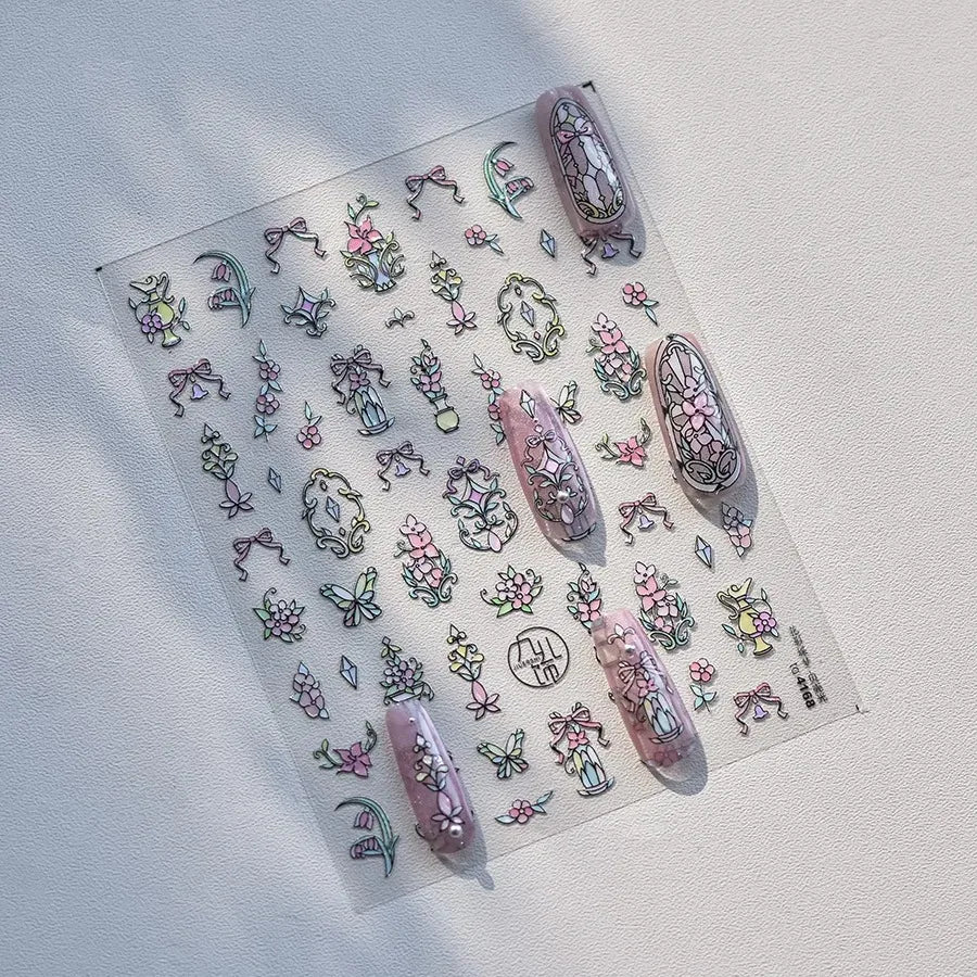 1piece 5D glass fragment nail sticker high quality stained glass window grille design glitter art decoration design nail sticker