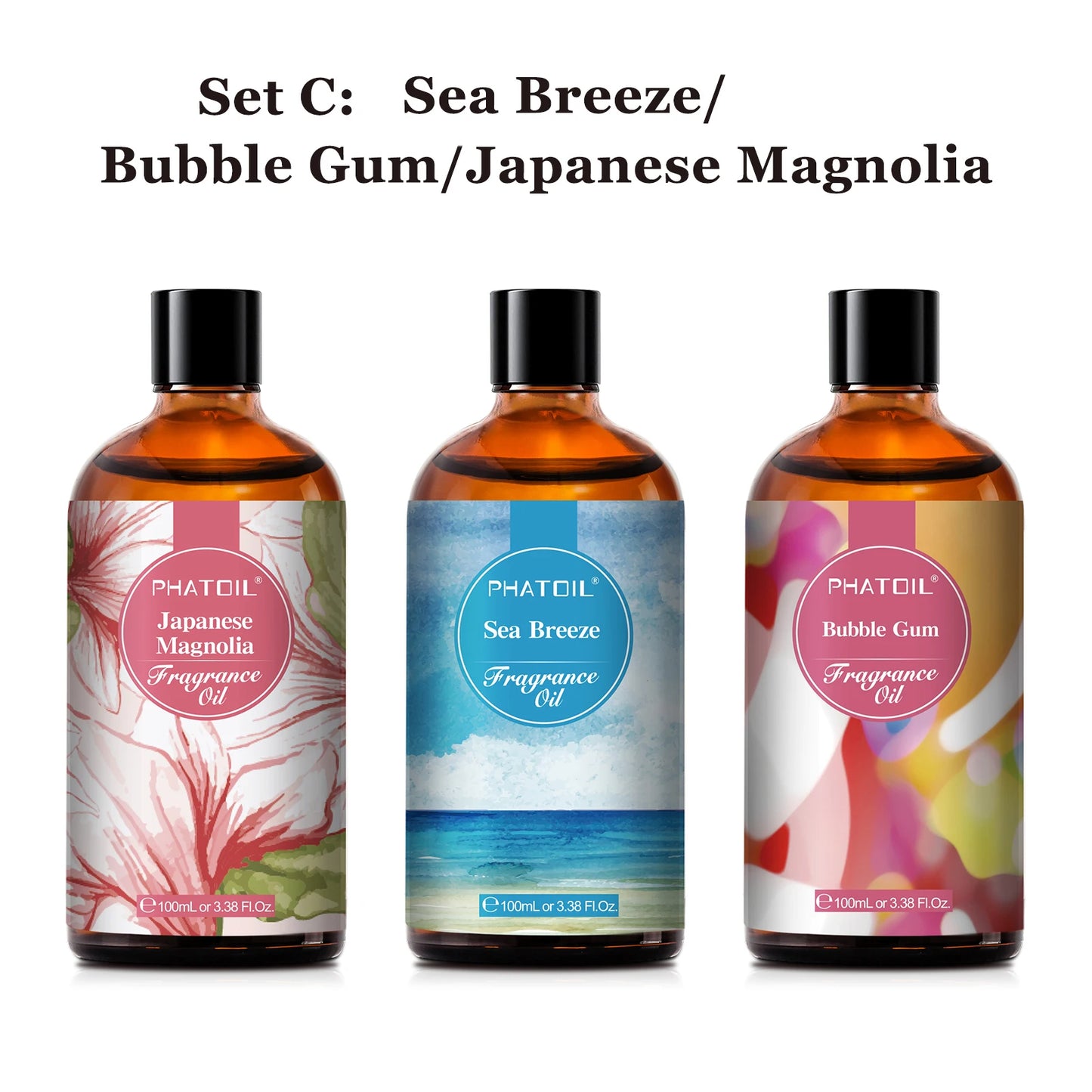 PHATOIL 100ml Fragrance Oil Coconut & Vanilla Bubble Gum Sea Breeze White Musk Aroma Fragrance Oils For Candles Soap Making