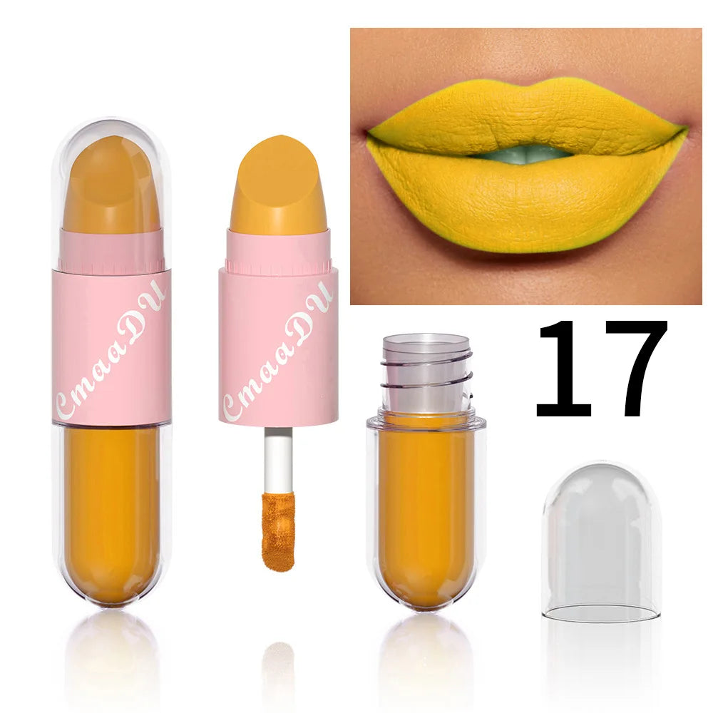 Lipstick Lip Gloss 2-in-1 Matte Lip Color Velvet Lip Glaze Waterproof Long Lasting Non-marking Natural Lip Tint Blam Cosmetic