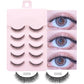 DINGSEN 5 Pairs Manga Lashes Eyes Lashes Soft Natural Long Eyelashes Fake Lashes Anime Wispy Strip False Eyelashes Makeup
