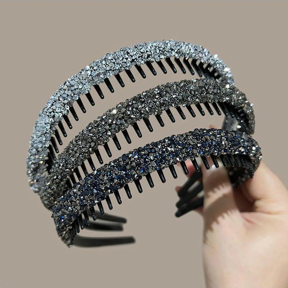 Non-slip Rhinestone Hair Hoops Bands Fashion Plastic Rhinestone Headband Women Toothed Elastic Headbands Shiny Luxury Hair Hoops
