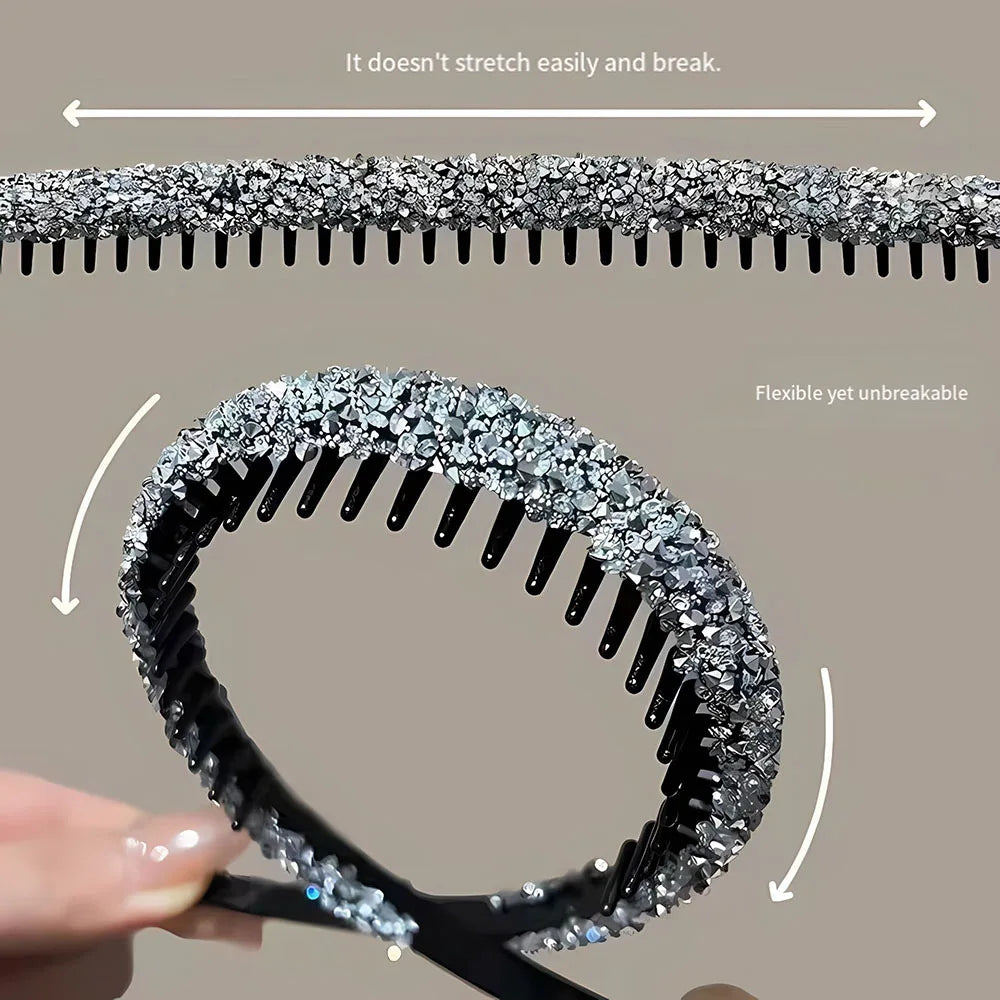 Non-slip Rhinestone Hair Hoops Bands Fashion Plastic Rhinestone Headband Women Toothed Elastic Headbands Shiny Luxury Hair Hoops