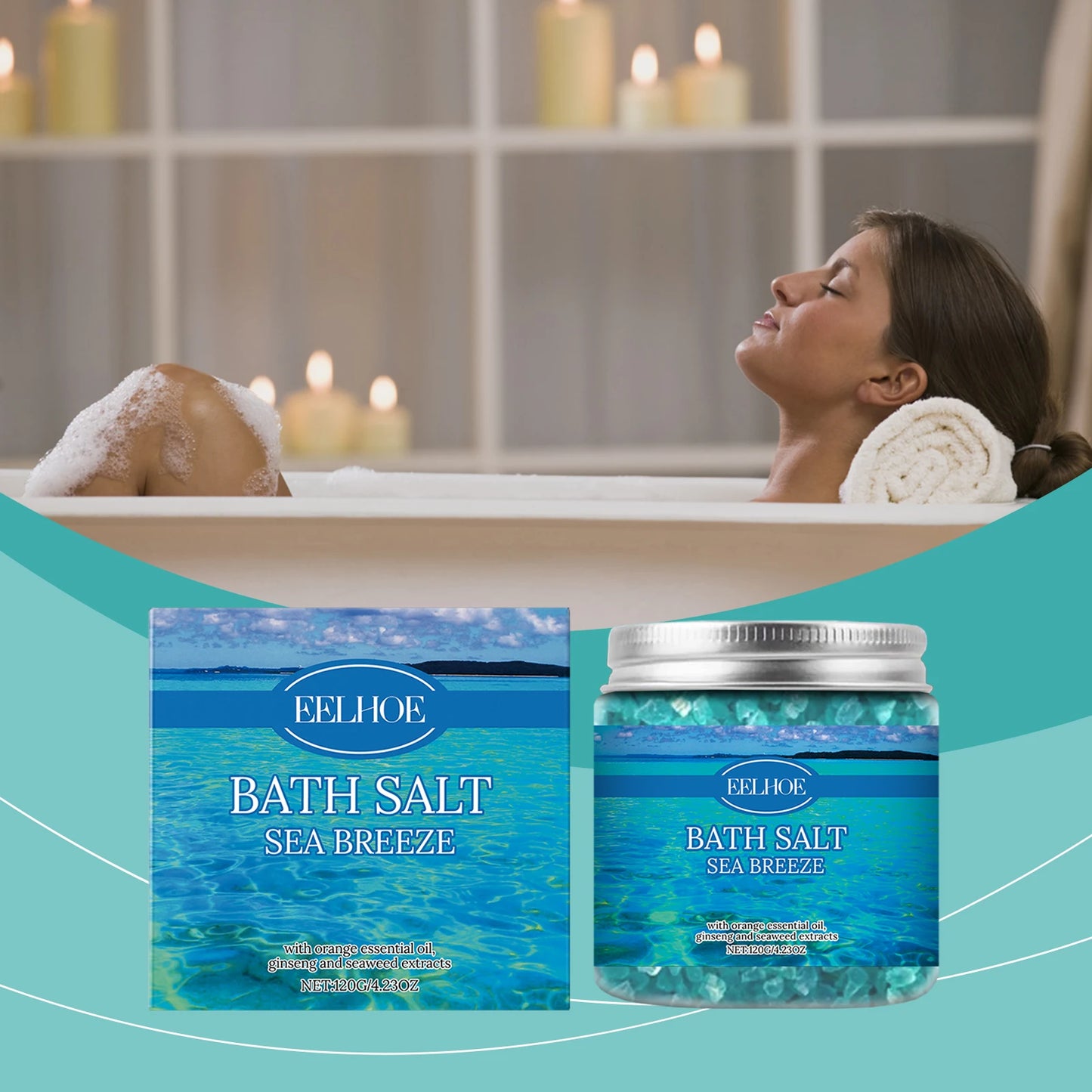 EELHOE Bath Sea Salt Gently Cleanses and Smooths the Skin, Moisturizing and Refreshing, Non Greasy Skincare Bath Sea Salt 120g